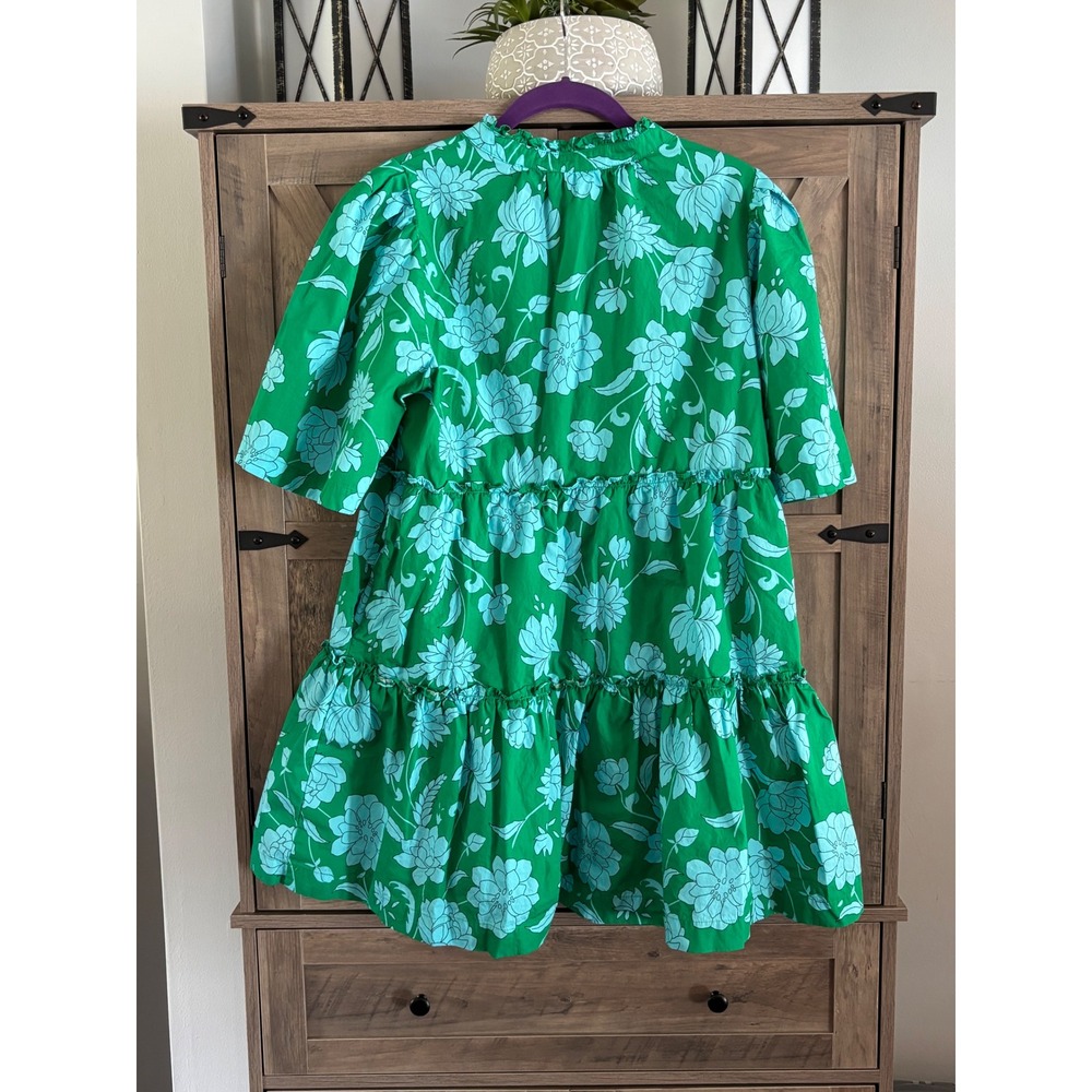Sugarlips Womens Green Turquoise Floral Tiered Babydoll Mini Dress XS Short Slv - Picture 2 of 3